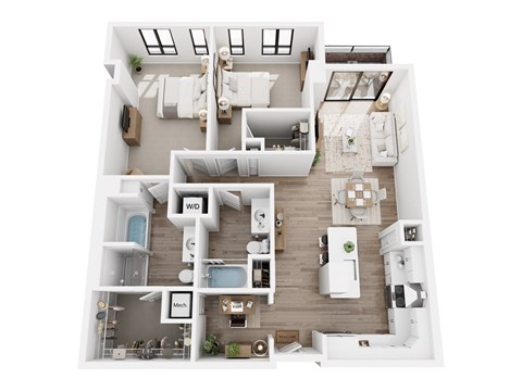 Floor plan for 2 beds, 2 baths, 1244 sqft